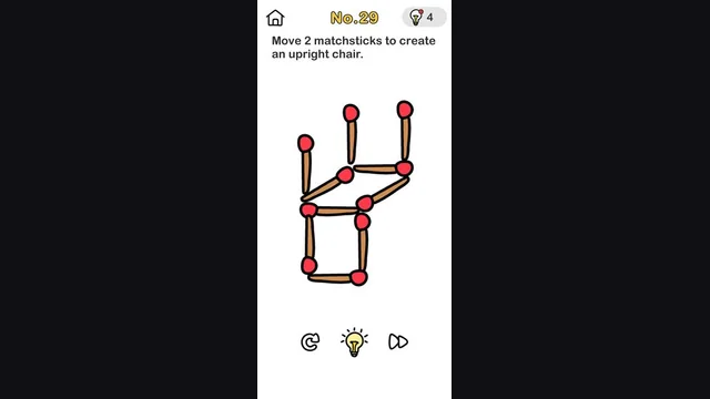 Brain Out: Let's test your intelligence! Move 2 matches to reverse the position of the chair gameplay