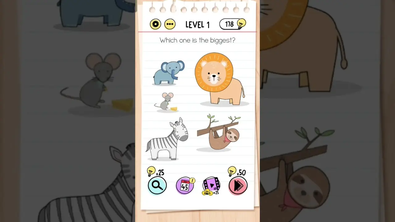 Brain Test Level 1 Which one is the biggest? gameplay screenshot