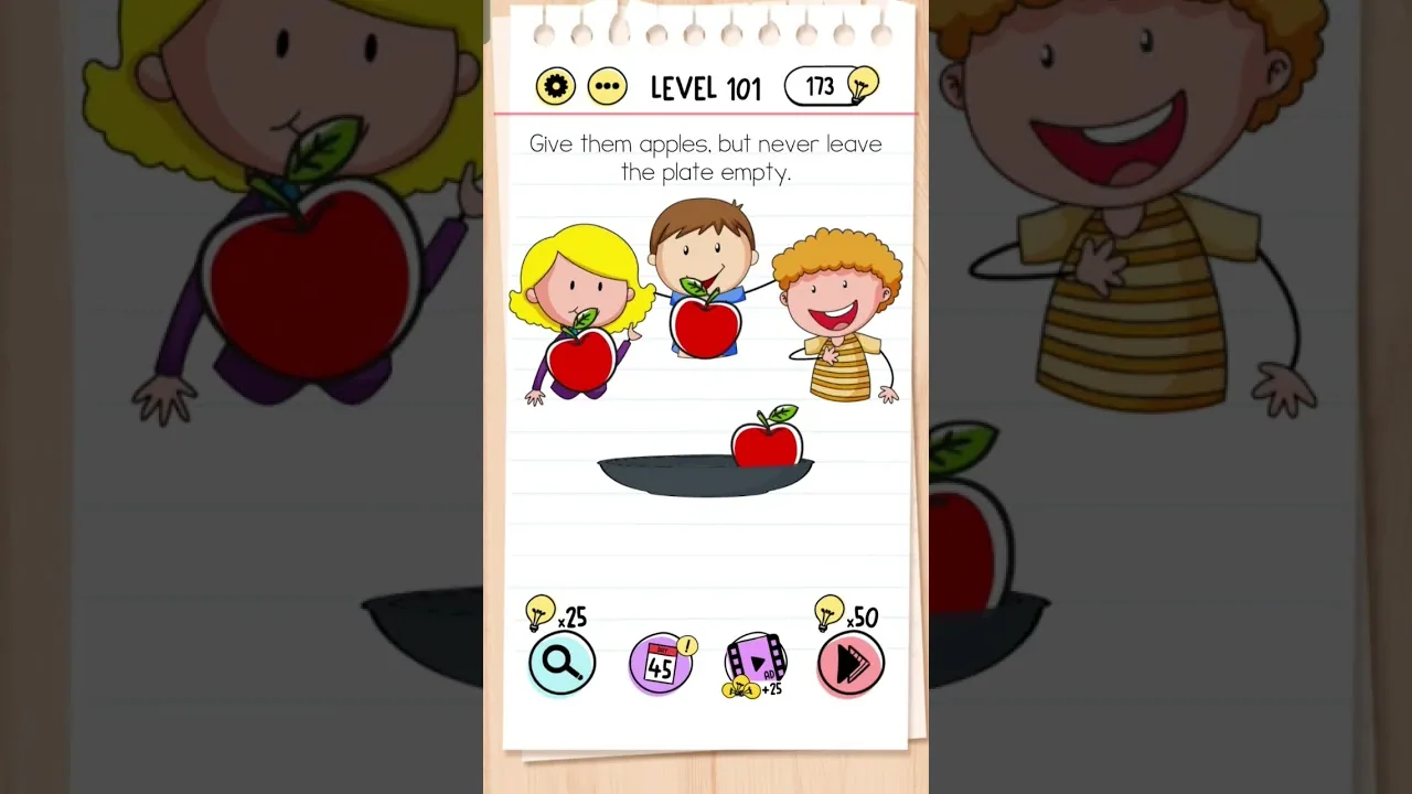 Brain Test Level 101 Give them apples, but never leave the plate empty gameplay screenshot