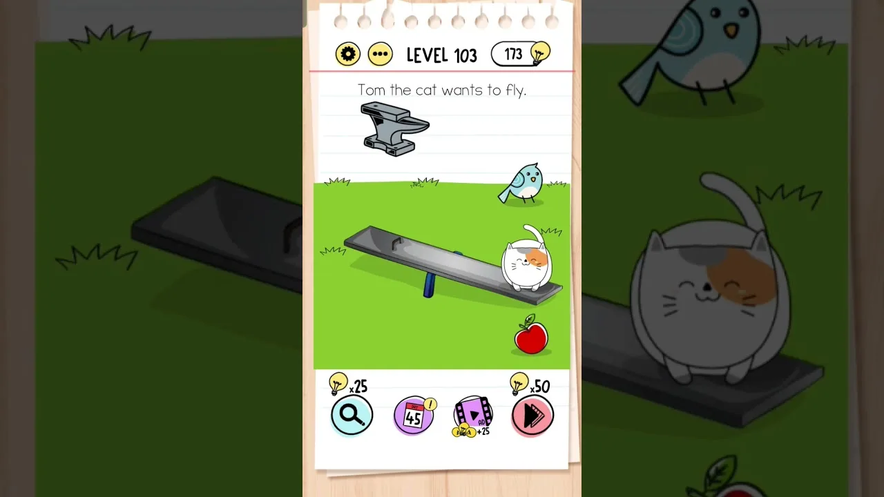 Brain Test Level 103 Tom the cat wants to fly gameplay screenshot
