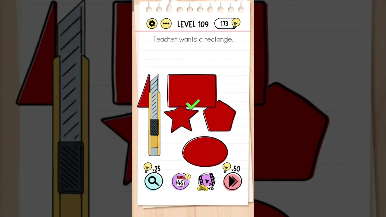 Brain Test Level 109 Teacher wants a rectangle gameplay screenshot