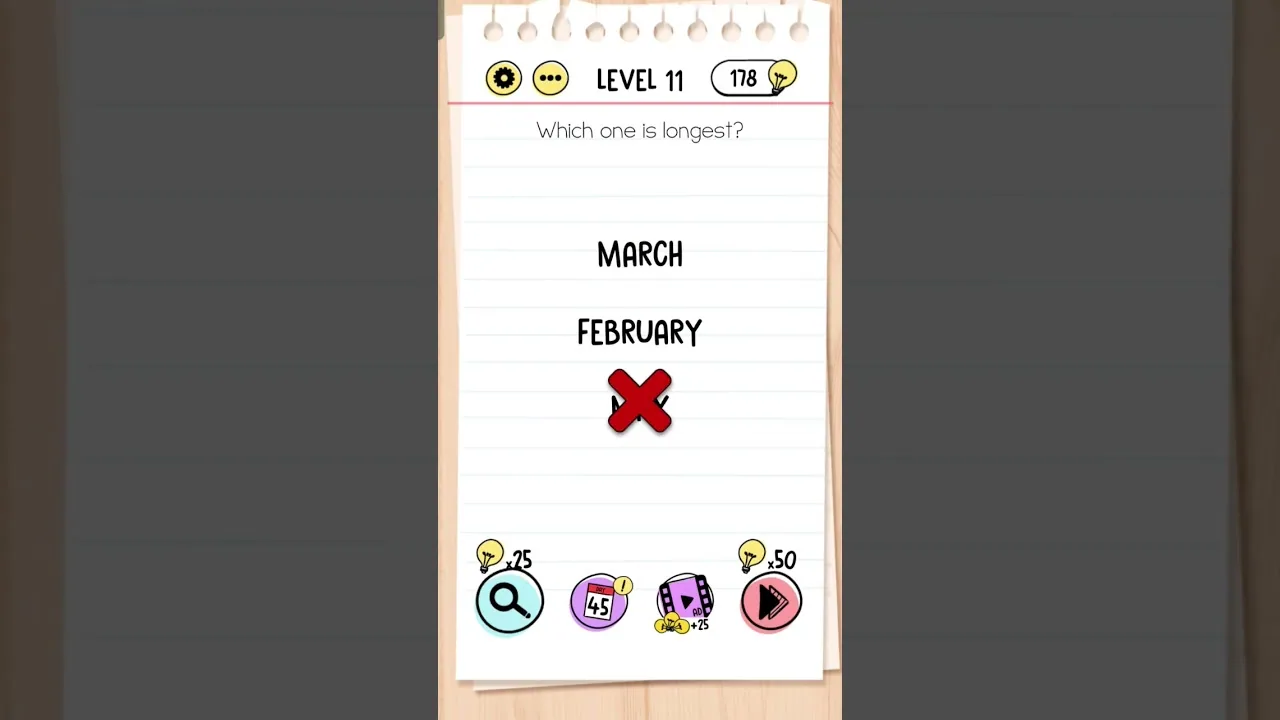 Brain Test Level 11 Which one is longest Answer gameplay screenshot