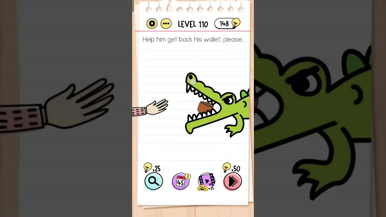Brain Test Level 110 (Updated) Help him get back his wallet, please gameplay screenshot