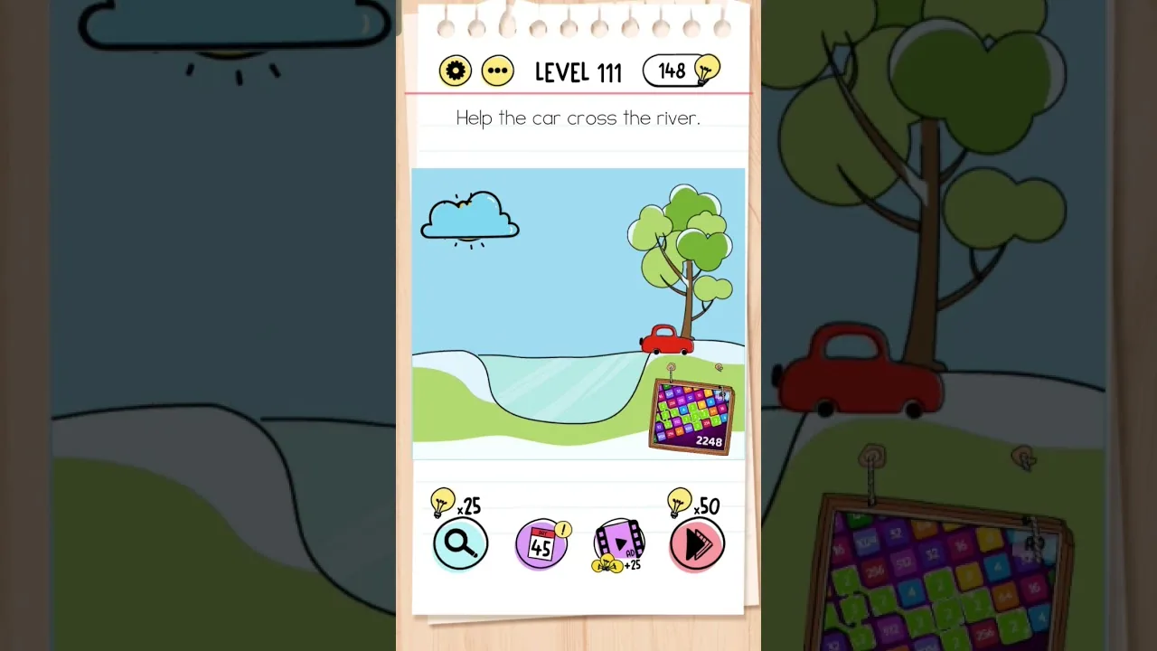 Brain Test Level 111 Help the car cross the river gameplay screenshot