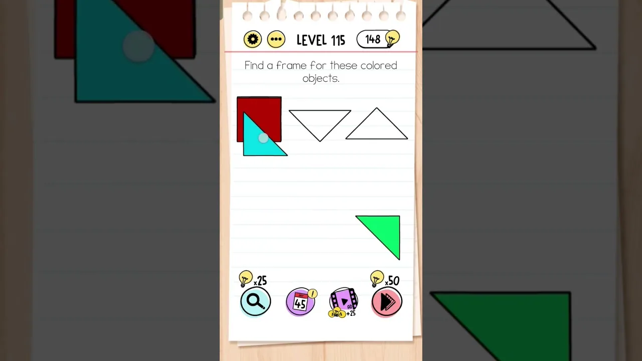 Brain Test Level 115 Find a frame for these colored objects gameplay screenshot