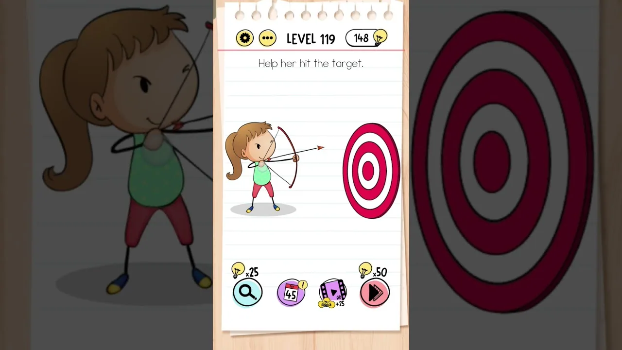 Brain Test Level 119 Help her hit the target gameplay screenshot