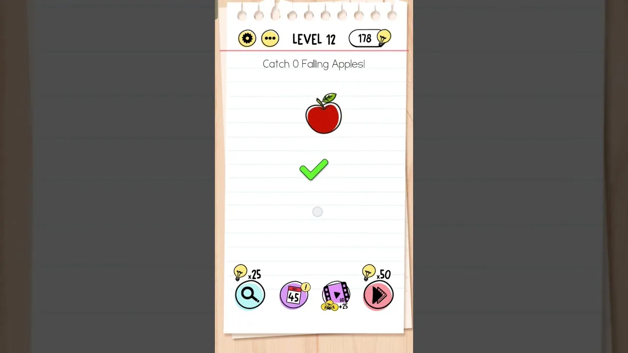 Brain Test Level 12 Catch 5 Falling Apples gameplay screenshot