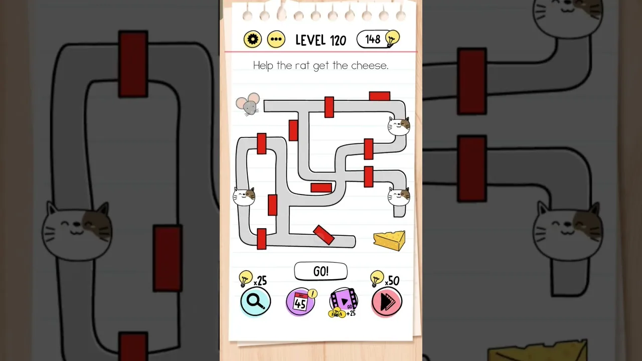 Brain Test Level 120 Help the rat get the cheese gameplay screenshot