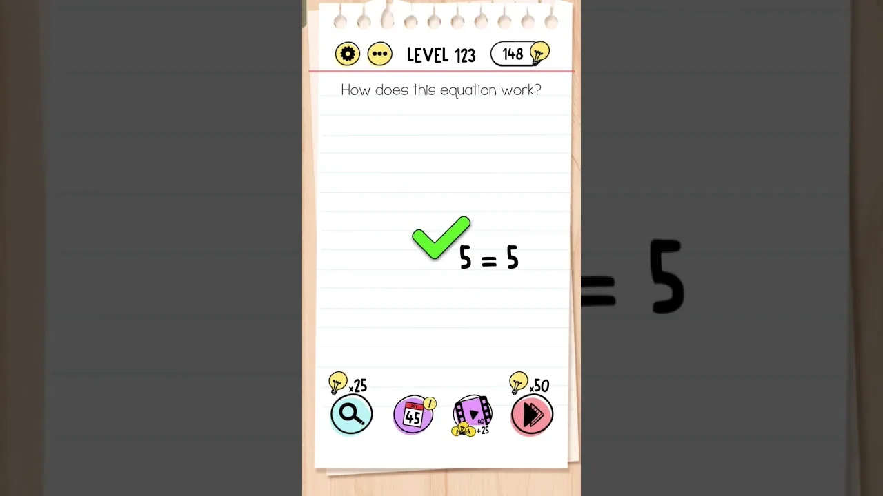 Brain Test Level 123 How does this equation work gameplay screenshot