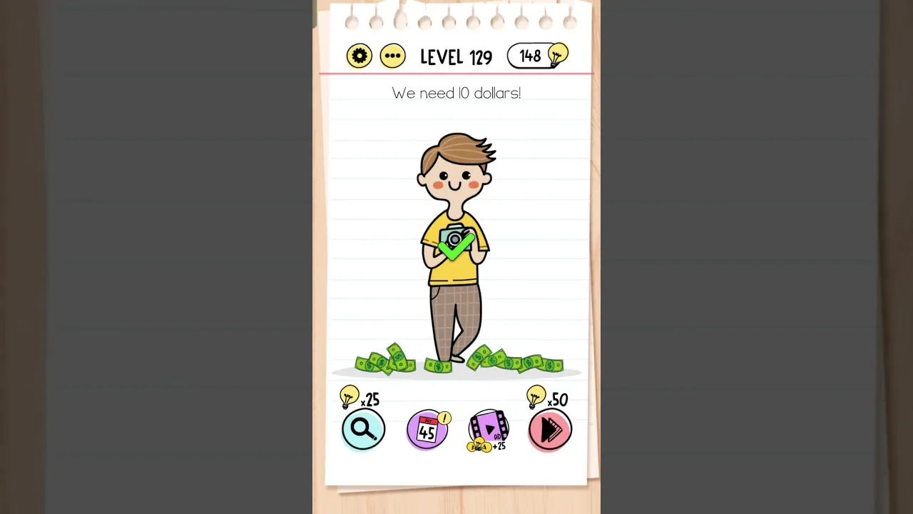 Brain Test Level 129 We need 10 dollars gameplay screenshot