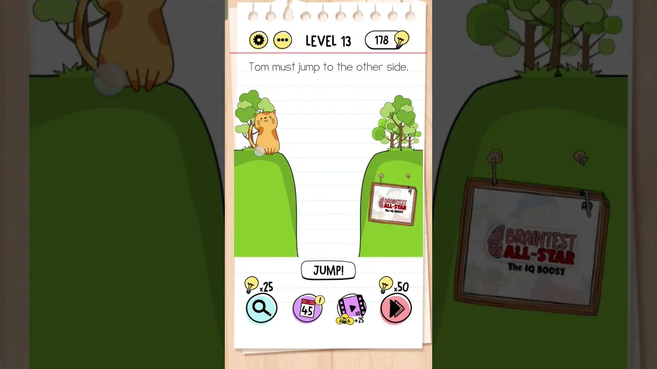 Brain Test Level 13 Tom must jump to the other side gameplay screenshot