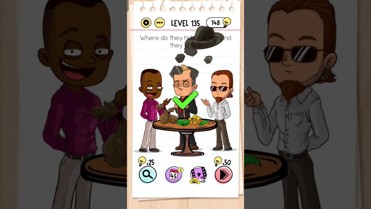 Brain Test Level 135 Where do they hide the diamond they stole gameplay screenshot