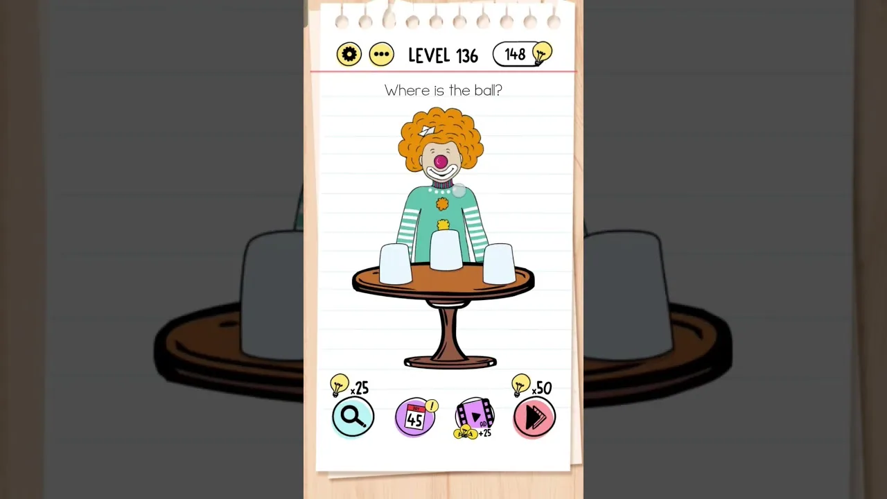Brain Test Level 136 Where is the ball gameplay screenshot