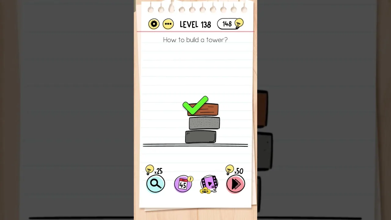 Brain Test Level 138 How to build a tower gameplay screenshot