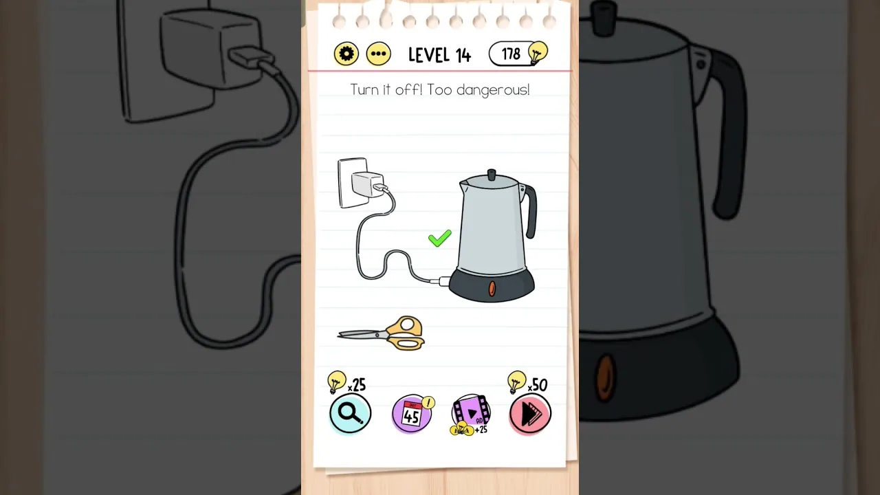 Brain Test Level 14 Turn it off! too dangerous gameplay screenshot