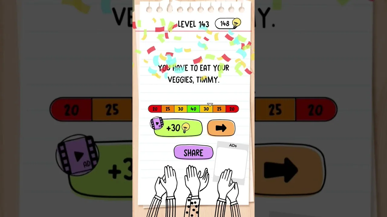 Brain Test Level 143 Timmy needs to eat healthy gameplay screenshot