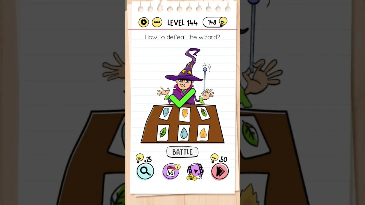 Brain Test Level 144 How to defeat the wizard gameplay screenshot