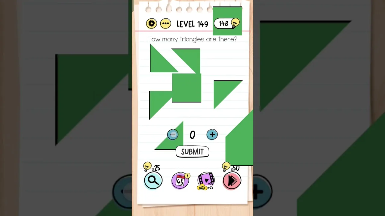 Brain Test Level 149 How many triangles are there gameplay screenshot