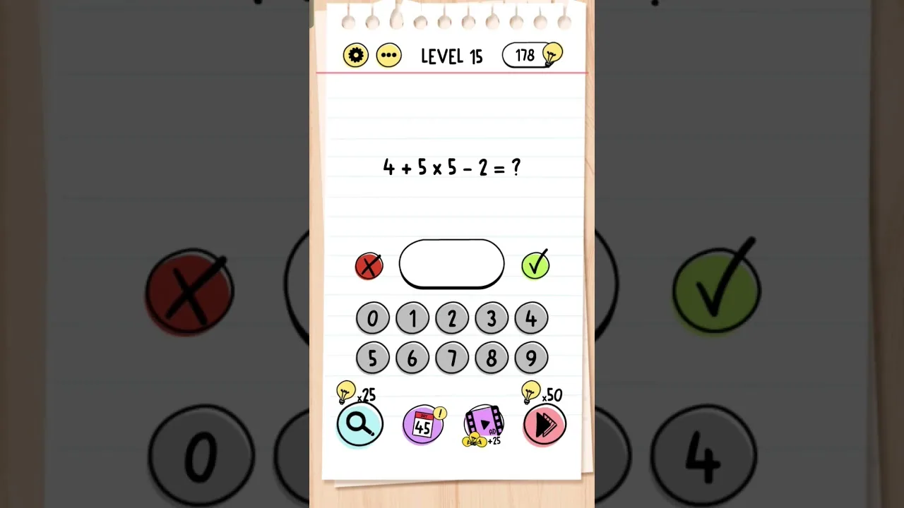 Brain Test Level 15 4+5×5-2=? gameplay screenshot