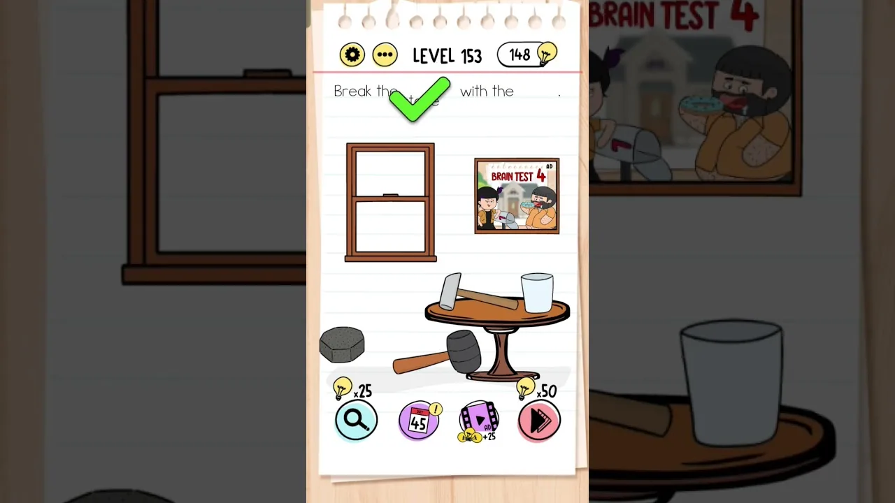 Brain Test Level 153 Break the window with the stone gameplay screenshot