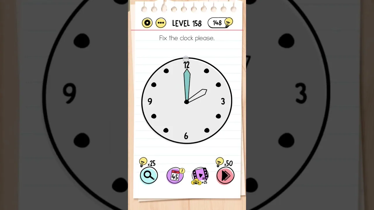 Brain Test Level 158 Fix the clock please gameplay screenshot