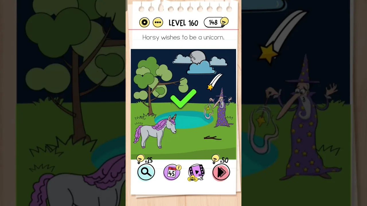 Brain Test Level 160 Horsy wishes to be a unicorn gameplay screenshot