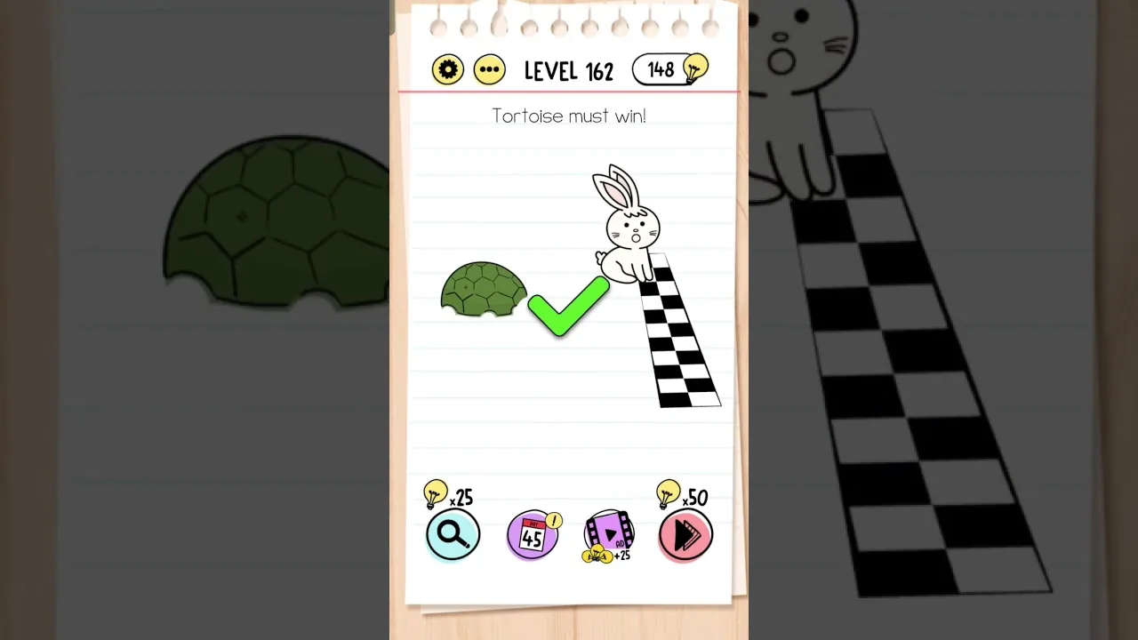 Brain Test Level 162 Tortoise must win gameplay screenshot