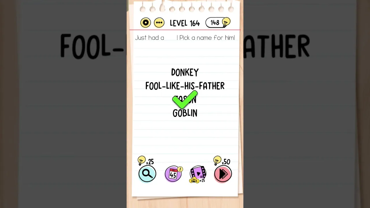 Brain Test Level 164 Just had a son! Pick a name for him gameplay screenshot