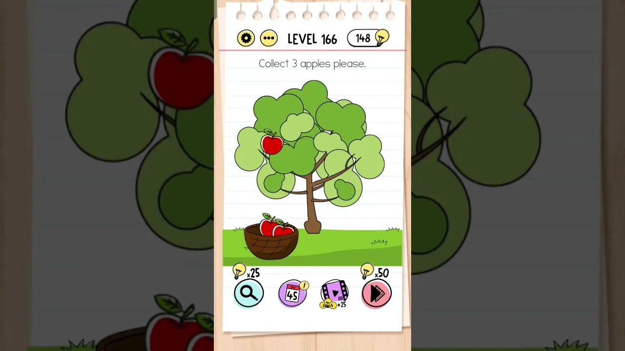 Brain Test Level 166 Collect 3 apples please gameplay screenshot