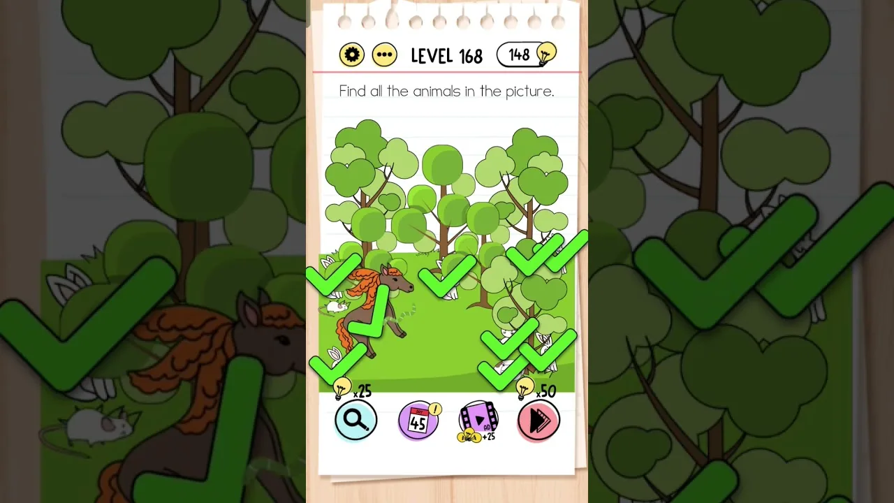 Brain Test Level 168 Find all the animals in the picture gameplay screenshot