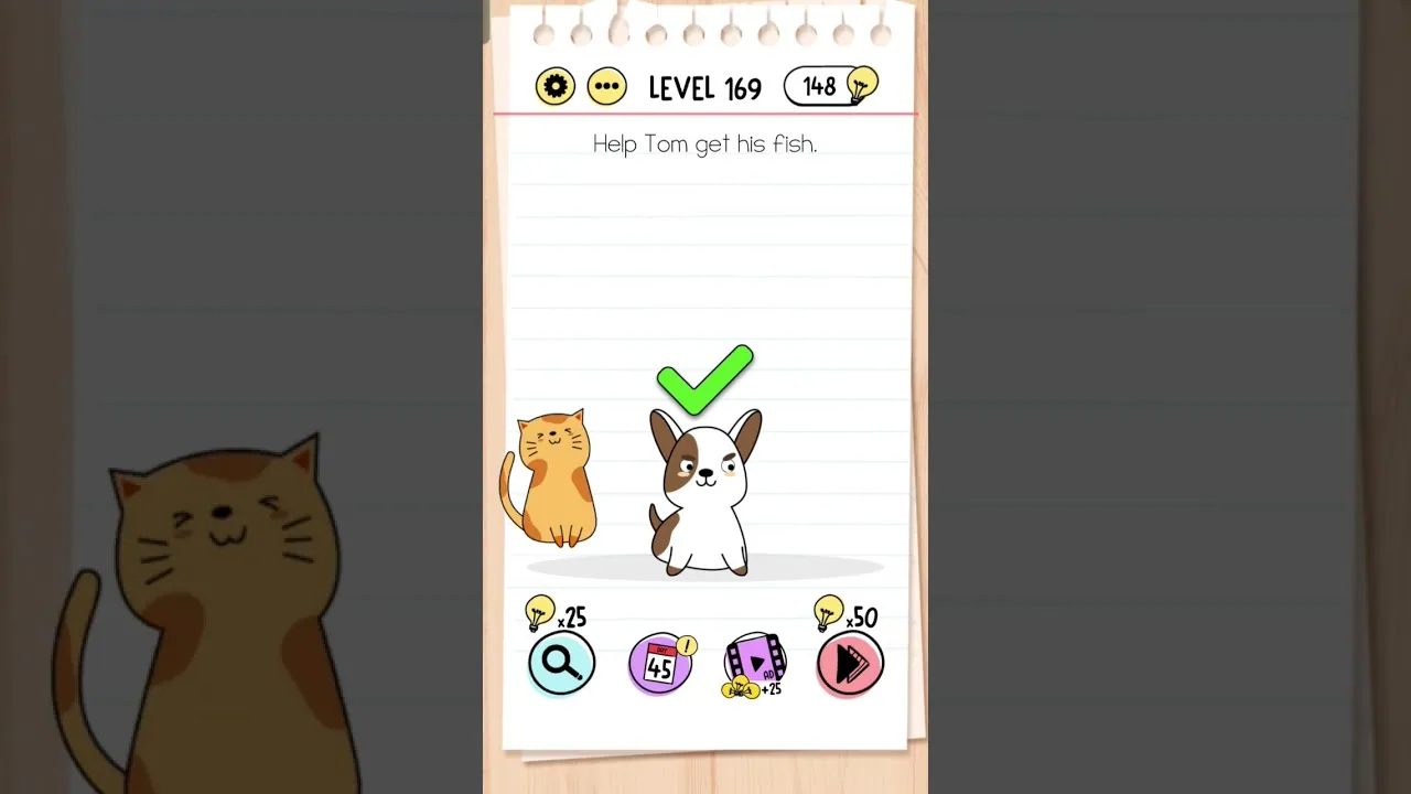 Brain Test Level 169 Help Tom get his fish gameplay screenshot