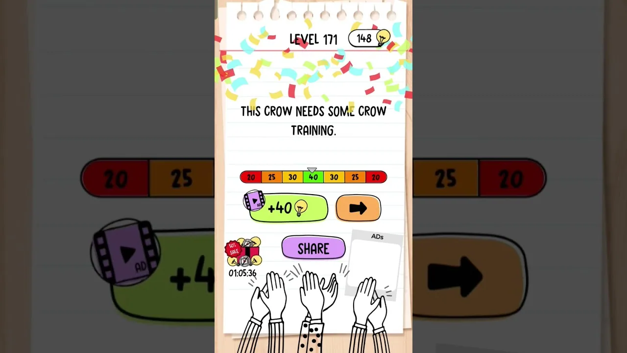 Brain Test Level 171 Poor crow is unable to eat the walnut gameplay screenshot