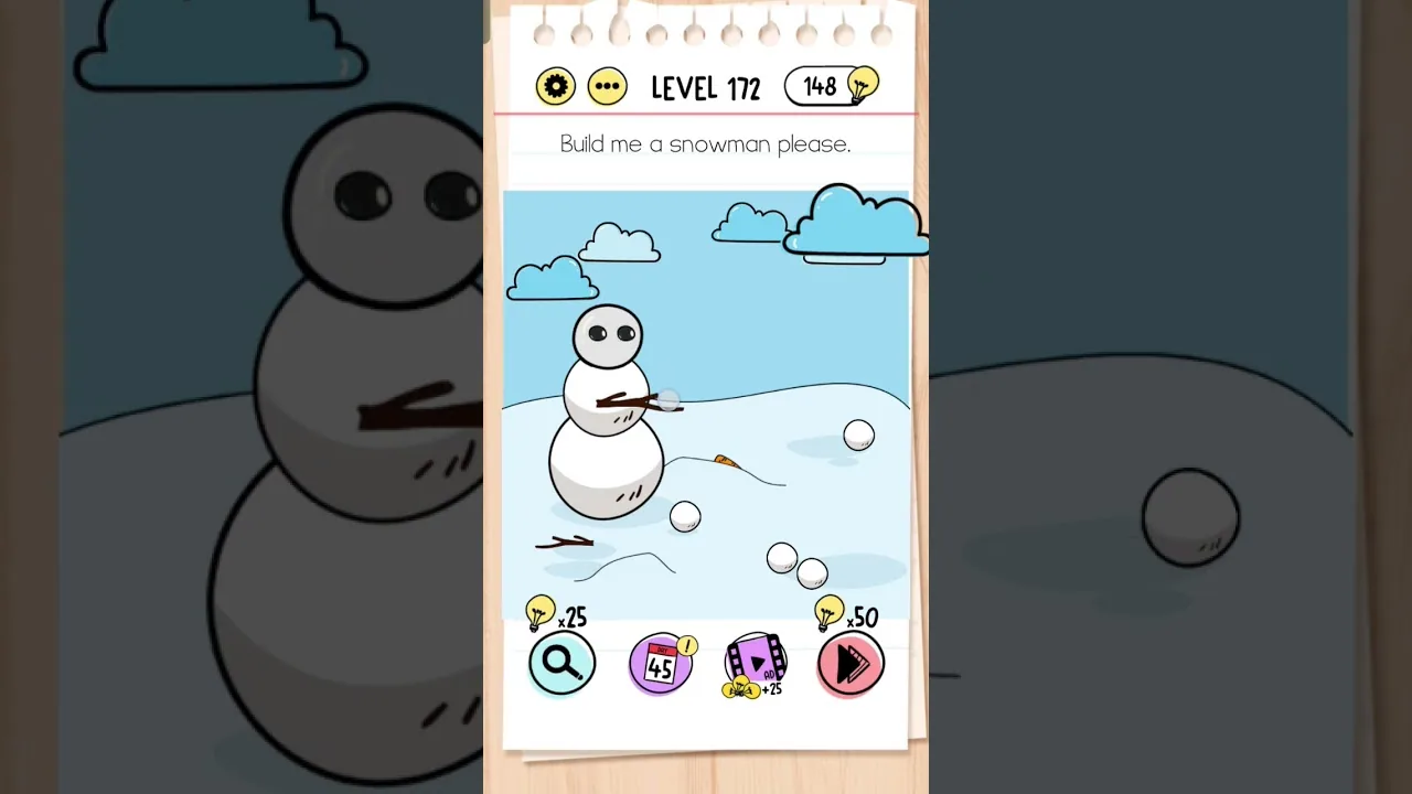 Brain Test Level 172 Build me a snowman please gameplay screenshot