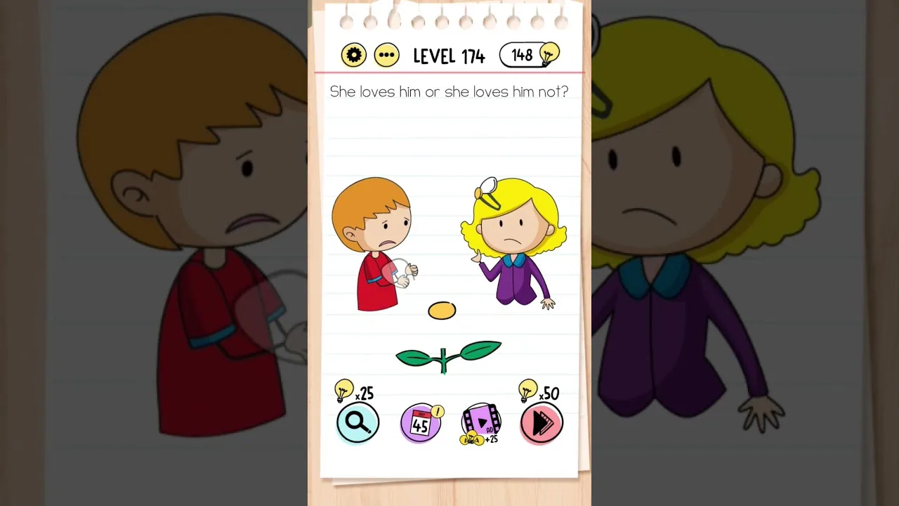 Brain Test Level 174 She loves him or she loves him not gameplay screenshot
