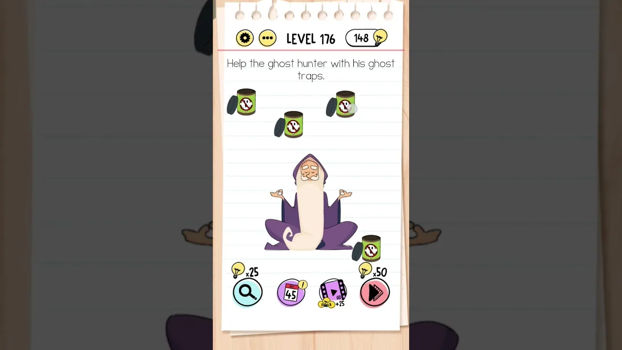 Brain Test Level 176 Help the ghost hunter with his ghost traps gameplay screenshot