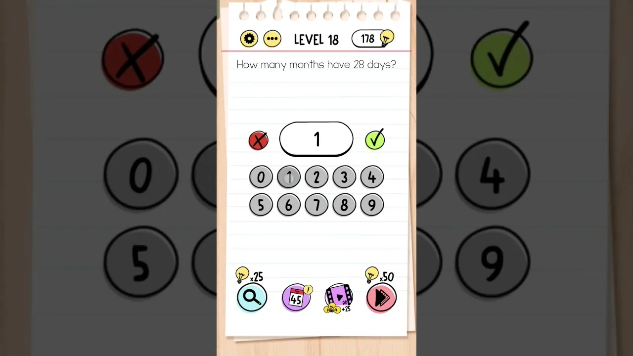 Brain Test Level 18 How many month have 28 days gameplay screenshot