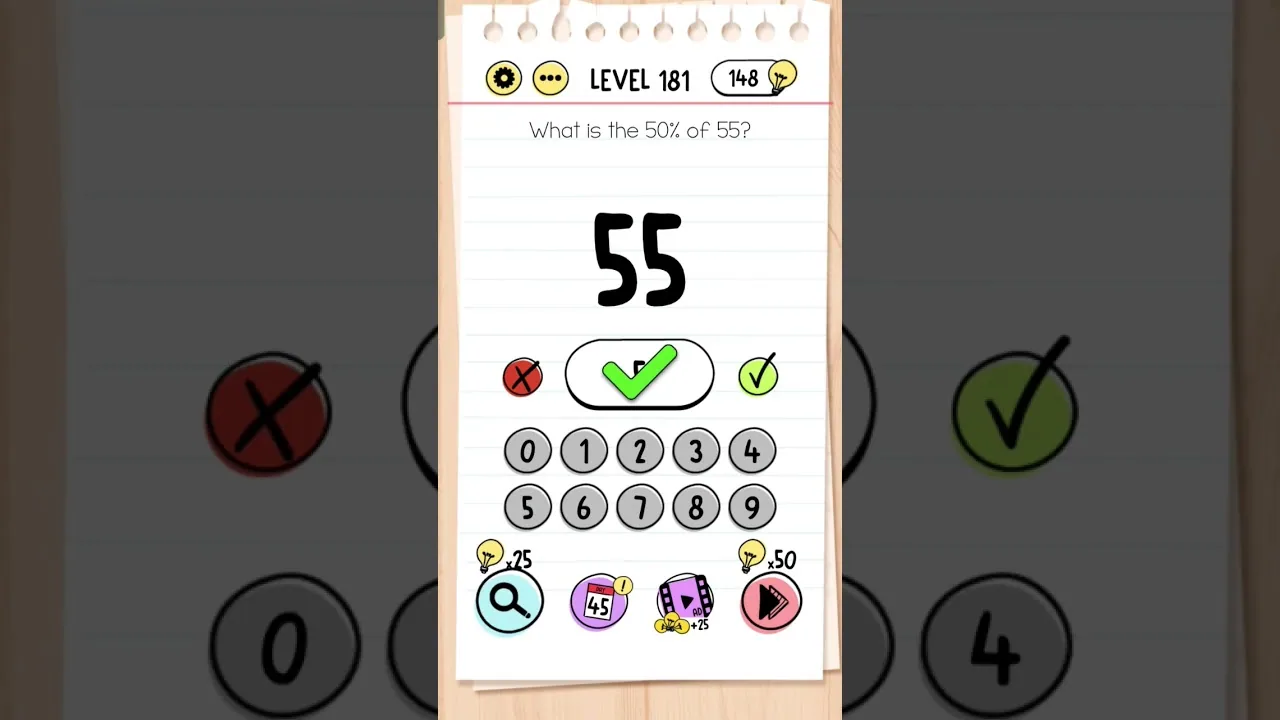 Brain Test Level 181 What is the %50 of 55 gameplay screenshot