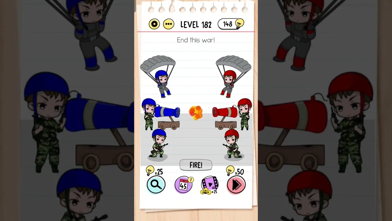 Brain Test Level 182 End this war gameplay screenshot