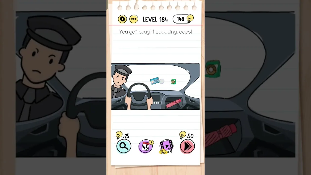 Brain Test Level 184 You got caught speeding, oops gameplay screenshot