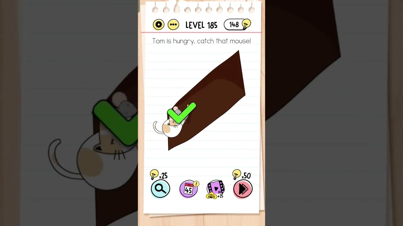 Brain Test Level 185 Tom is hungry, catch that mouse gameplay screenshot