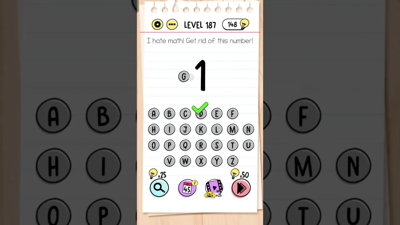 Brain Test Level 187 I hate math Get rid of this number gameplay screenshot