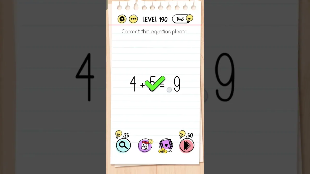 Brain Test Level 190 Correct this equation please gameplay screenshot