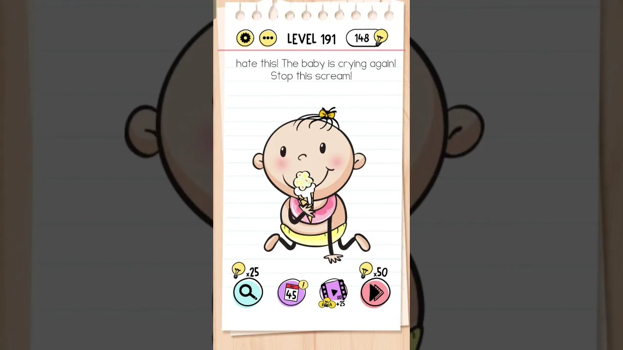 Brain Test Level 191 I hate this! The baby is crying again! Stop this scream gameplay screenshot