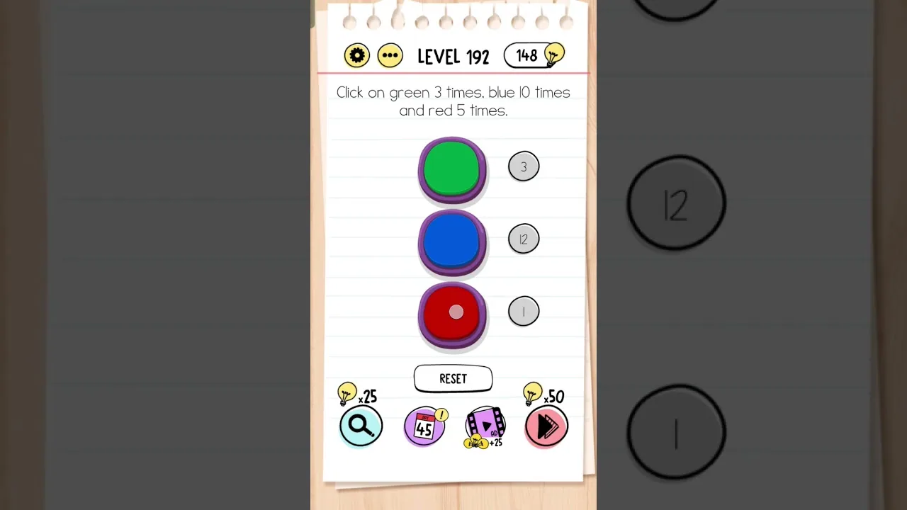Brain Test Level 192 Click on green 3 times, blue 10 times and red 5 times gameplay screenshot