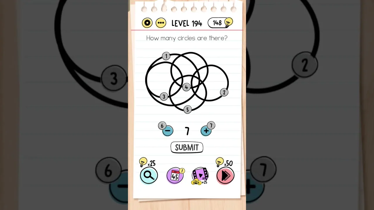 Brain Test Level 194 How many circles are there gameplay screenshot