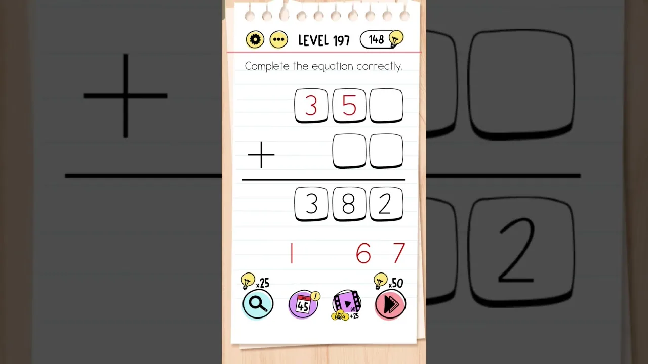 Brain Test Level 197 Complete the equation correctly gameplay screenshot