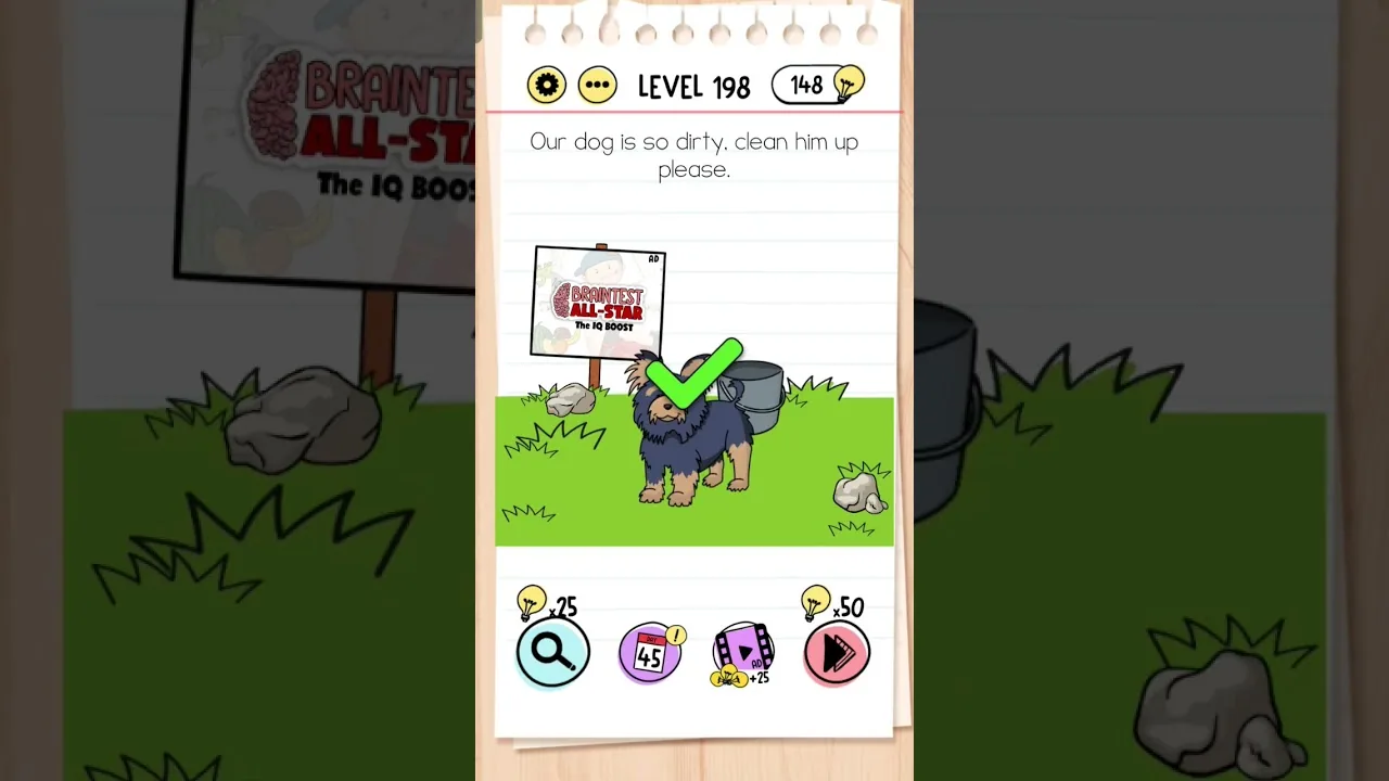 Brain Test Level 198 Our dog is so dirty, clean him up please gameplay screenshot