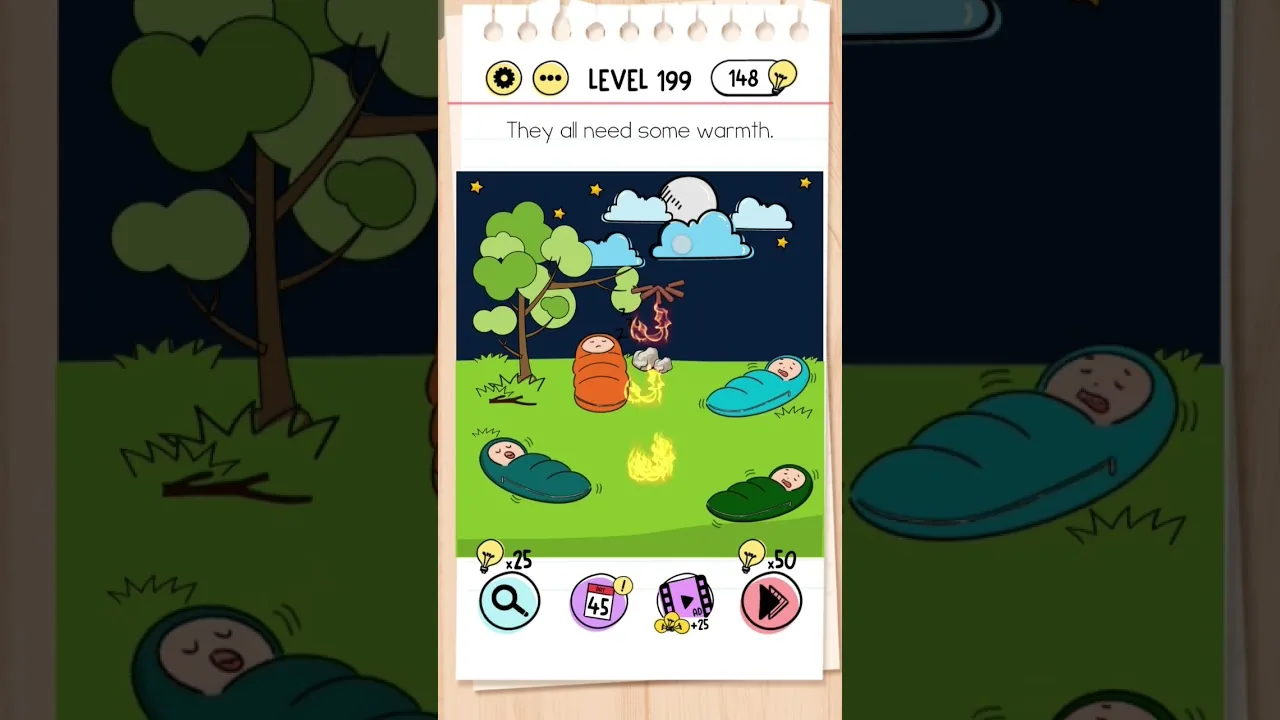 Brain Test Level 199 They all need some warmth gameplay screenshot