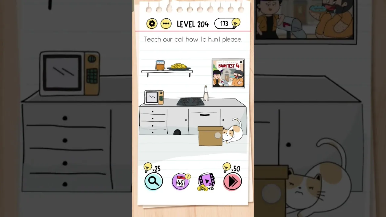Brain Test Level 204 Teach our cat how to hunt please gameplay screenshot