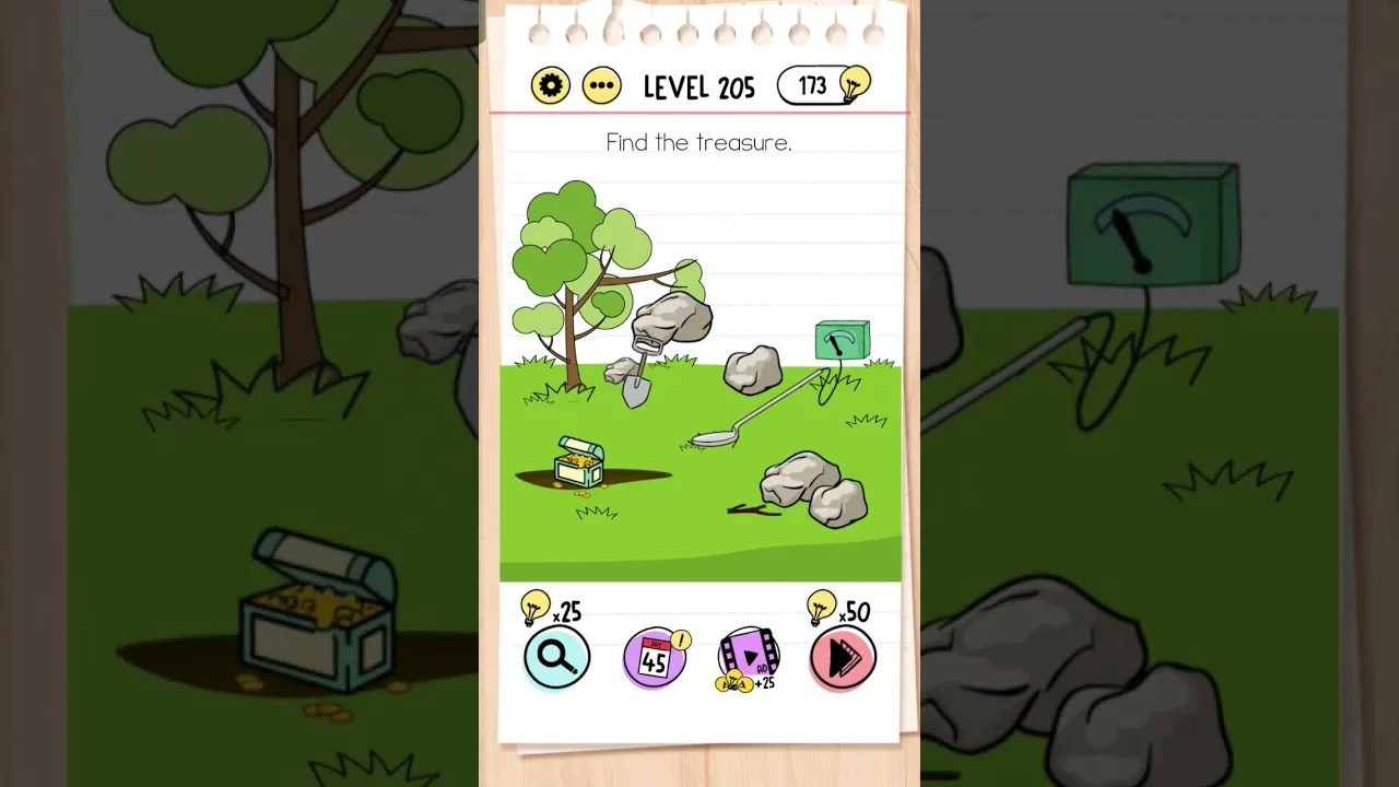 Brain Test Level 205 Find the treasure gameplay screenshot